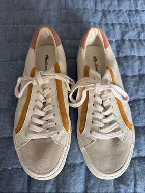 Madewell White Sneakers with Mustard and Pink Accents
